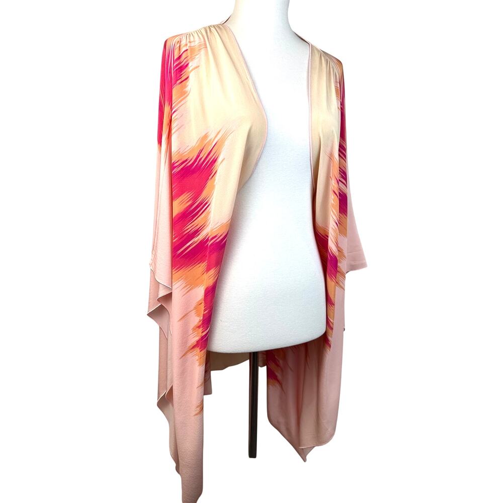 Marie Oliver Pink Peach 100% Silk Tie Dye Kimono Duster Wrap One Size